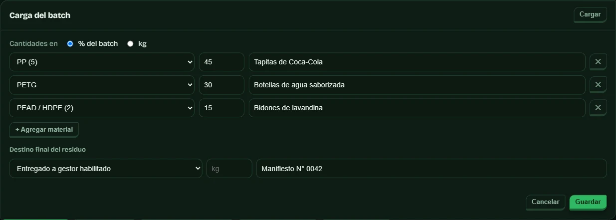 Carga del batch, edición